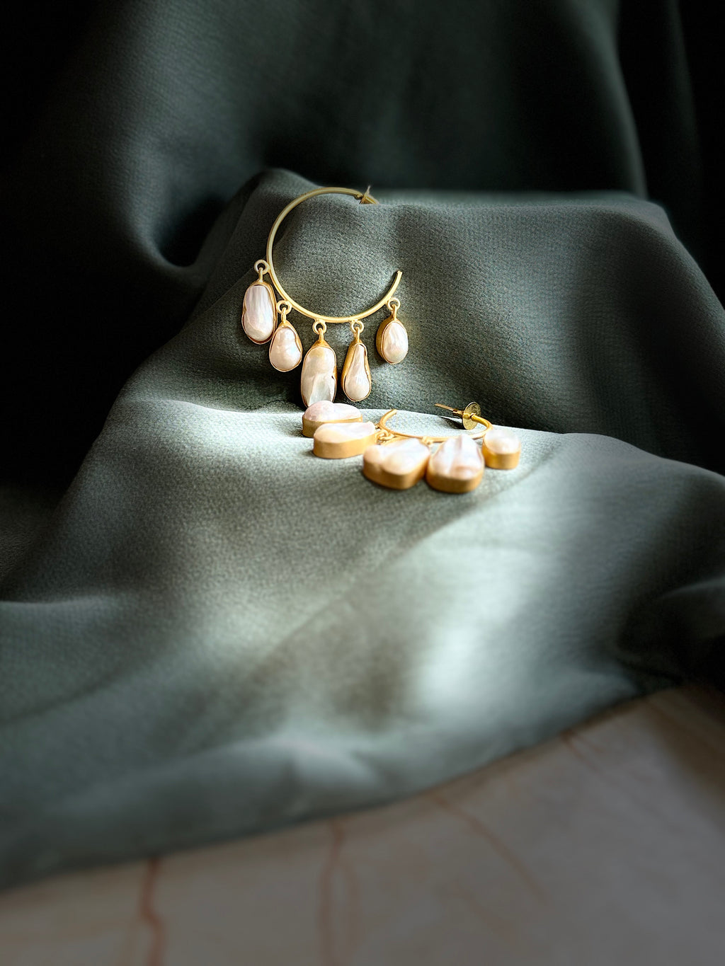 Stone Loop Gold Statement Earrings