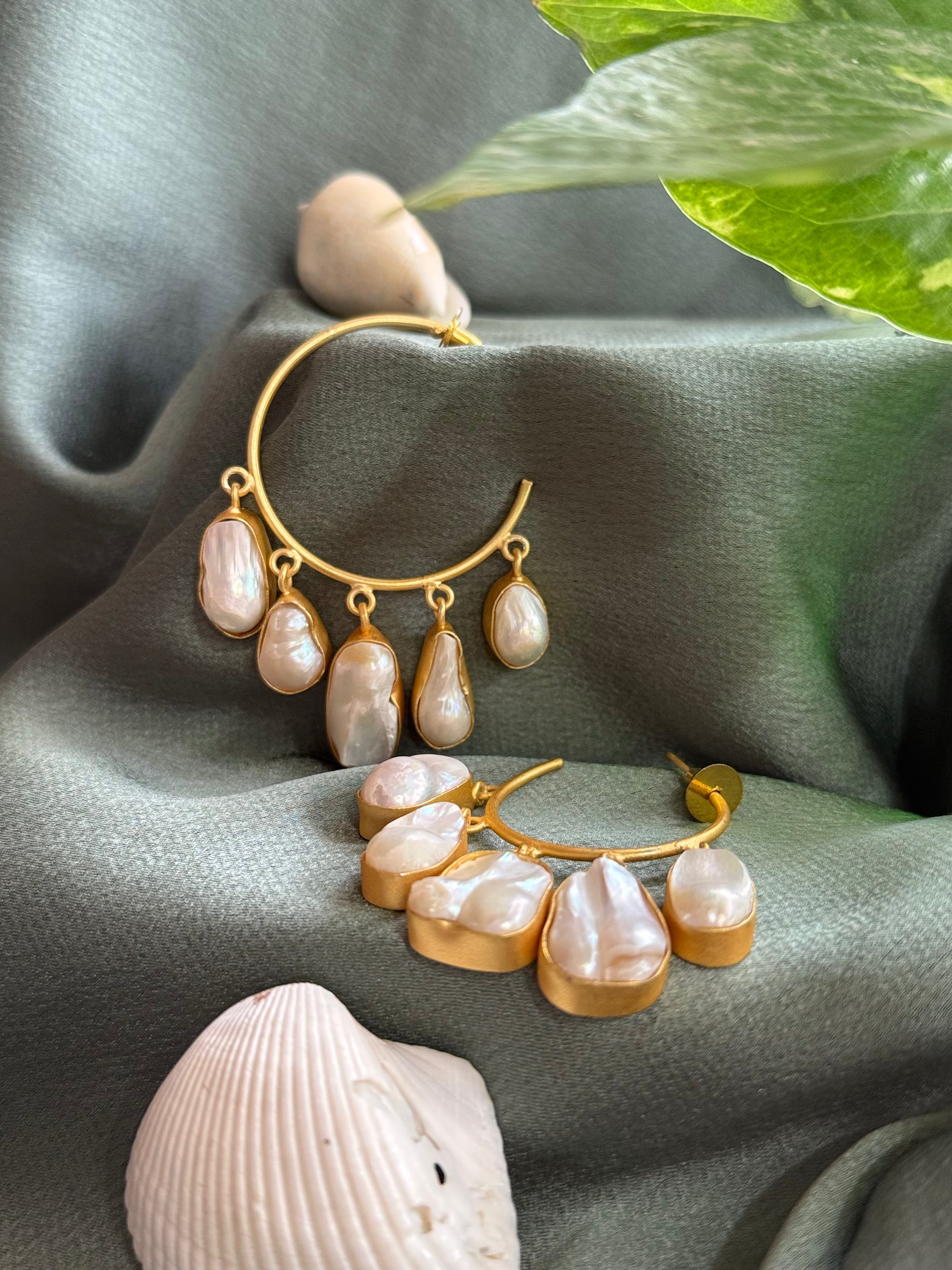 Stone Loop Gold Statement Earrings