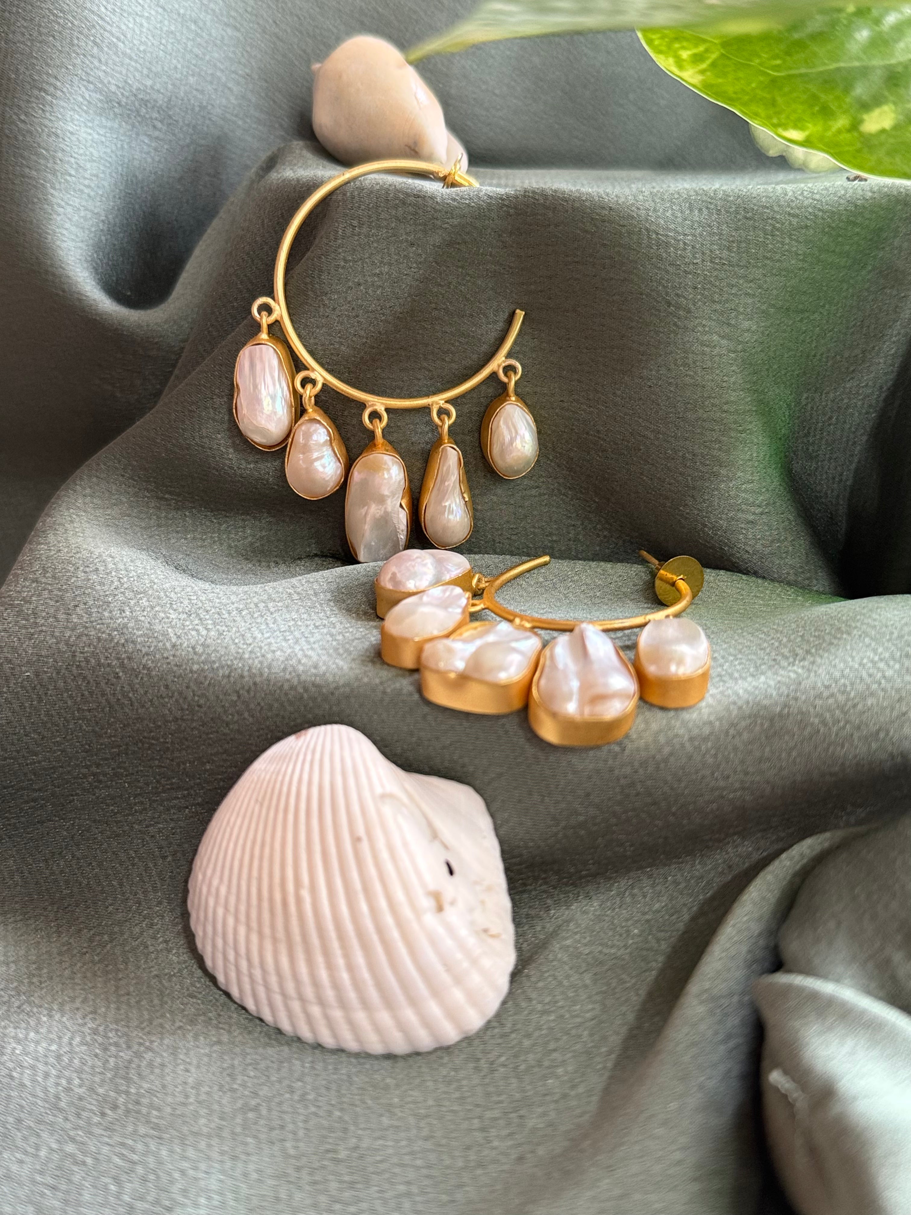 Stone Loop Gold Statement Earrings