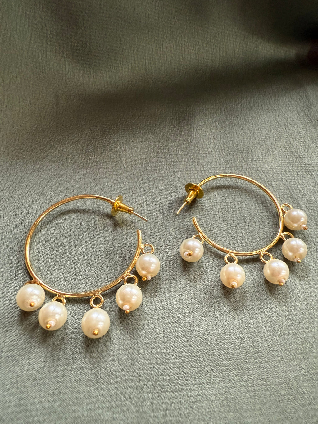 Pearl Hoop Gold Statement Earrings