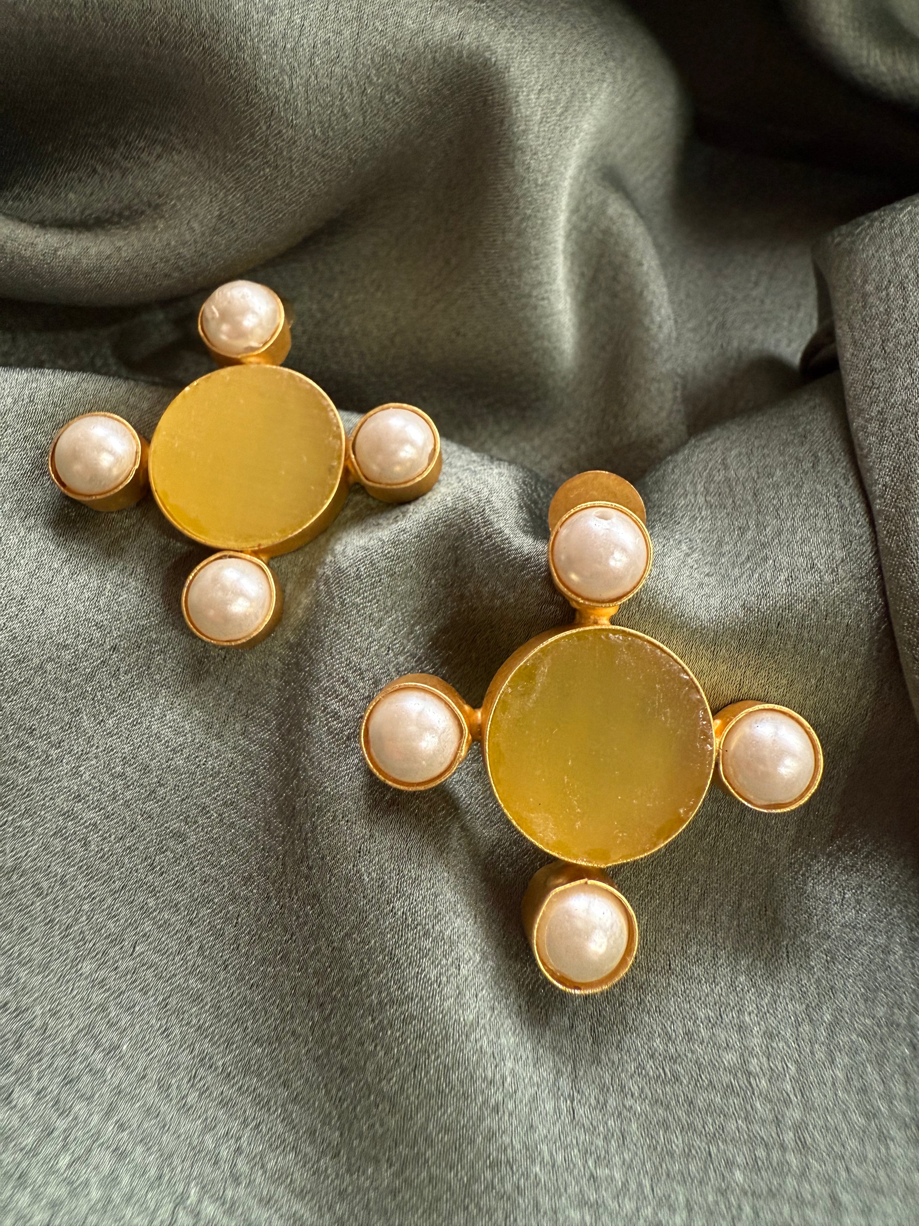 Sun Pearl Gold Statement Earrings