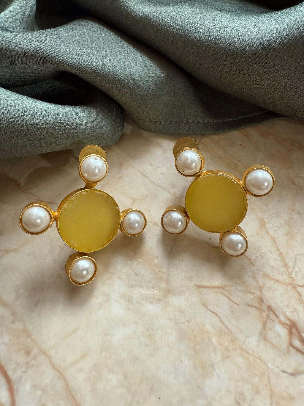 Sun Pearl Gold Statement Earrings