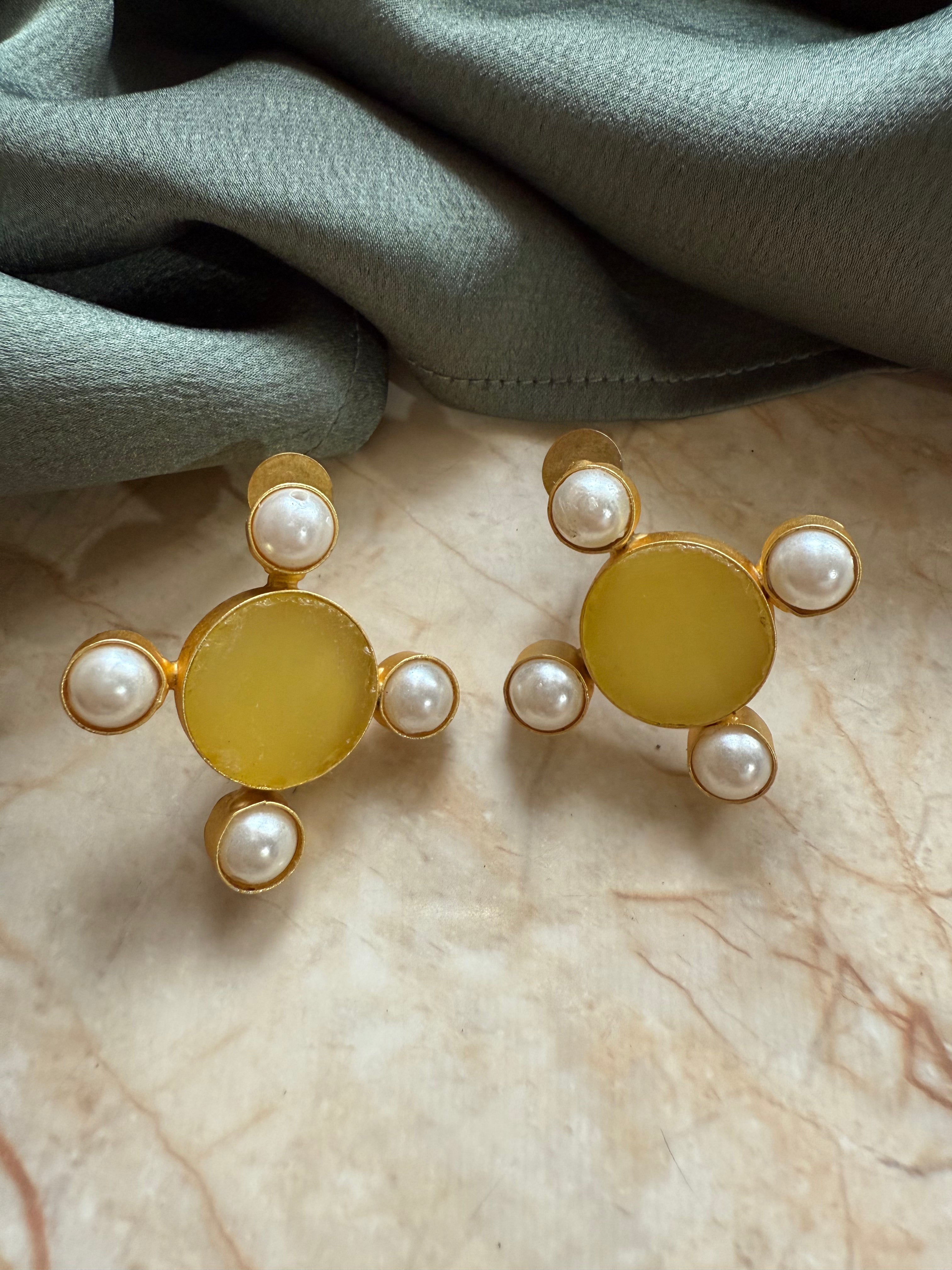 Sun Pearl Gold Statement Earrings
