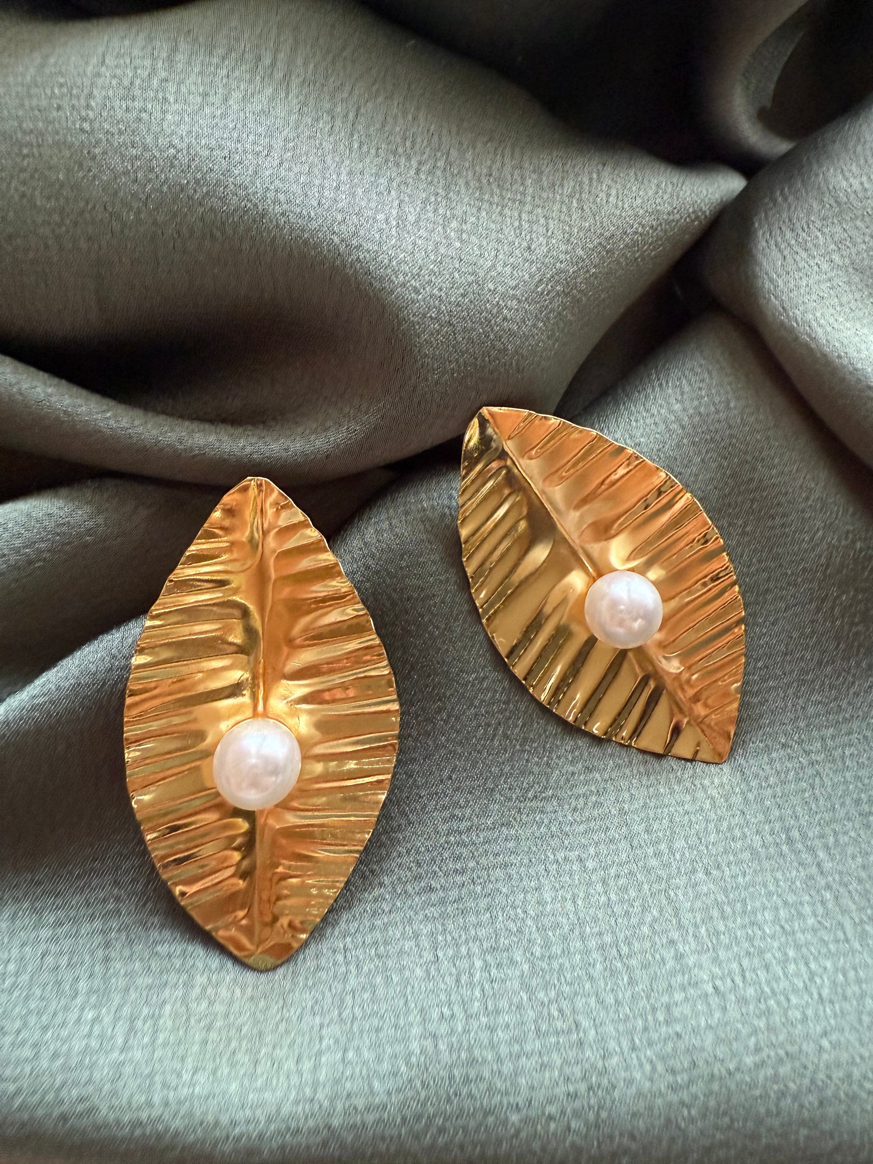 Leafy Gold Statement Earrings