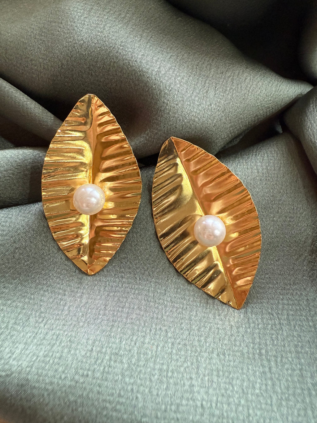 Leafy Gold Statement Earrings