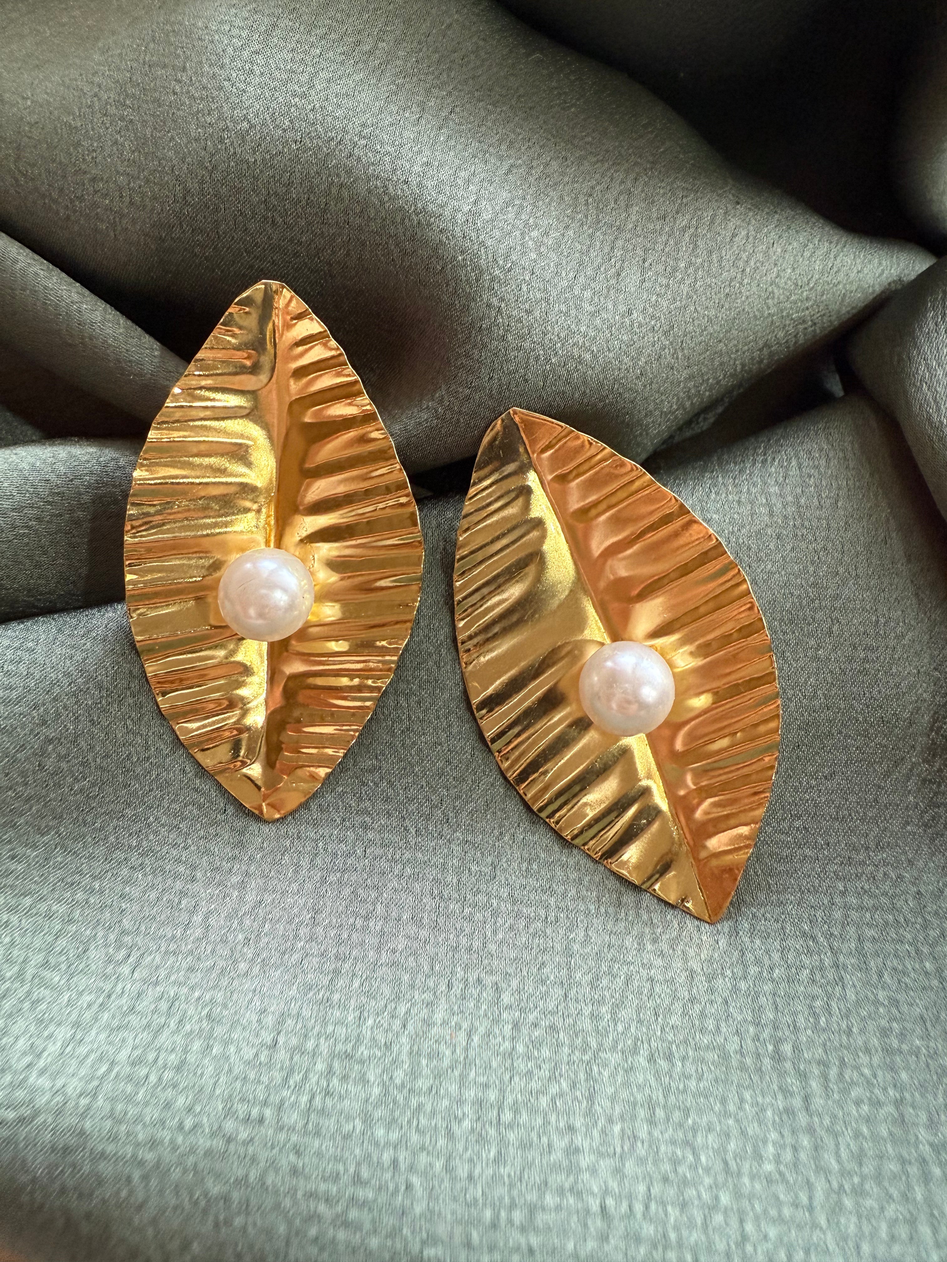 Leafy Gold Statement Earrings
