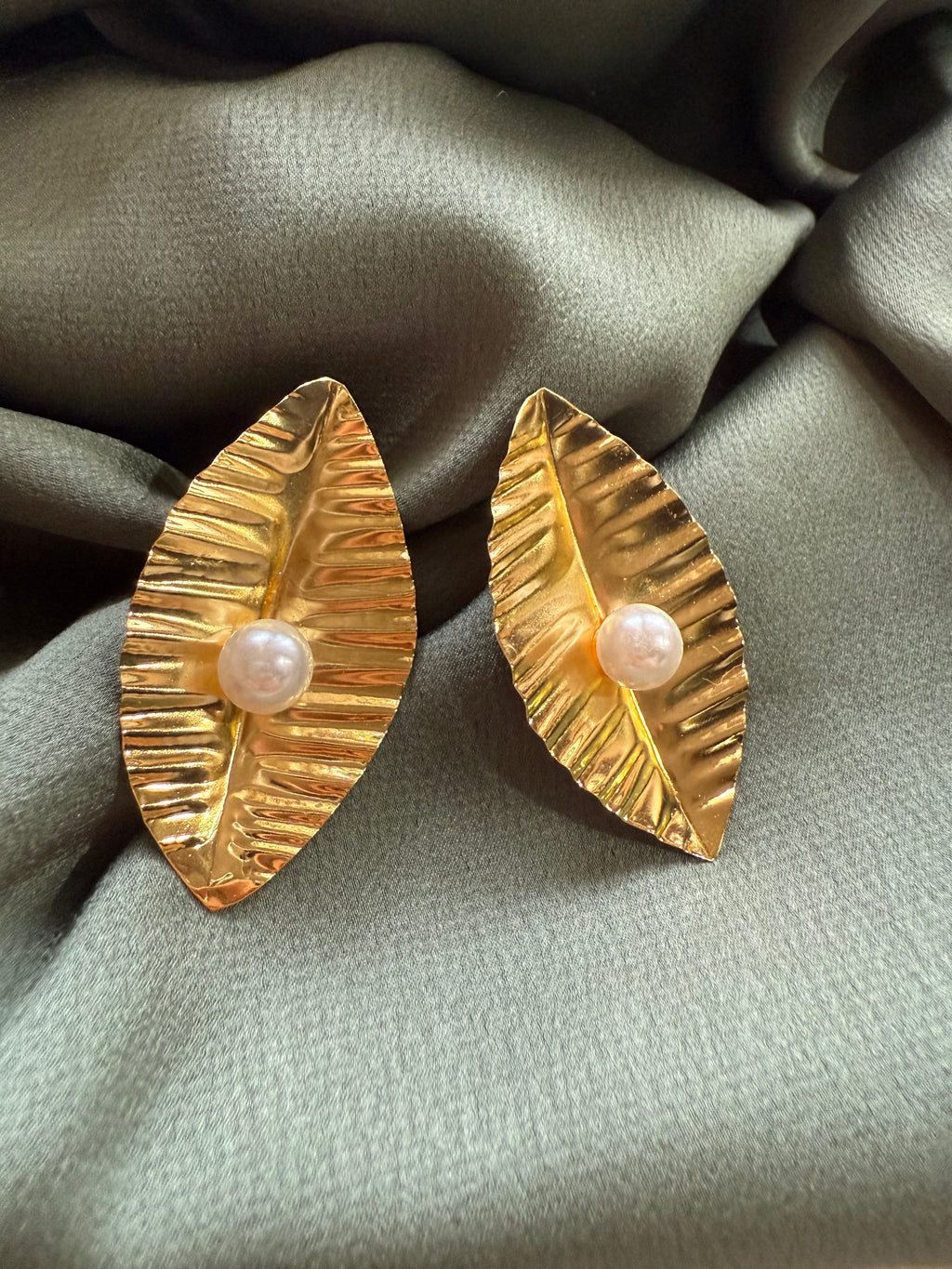 Leafy Gold Statement Earrings
