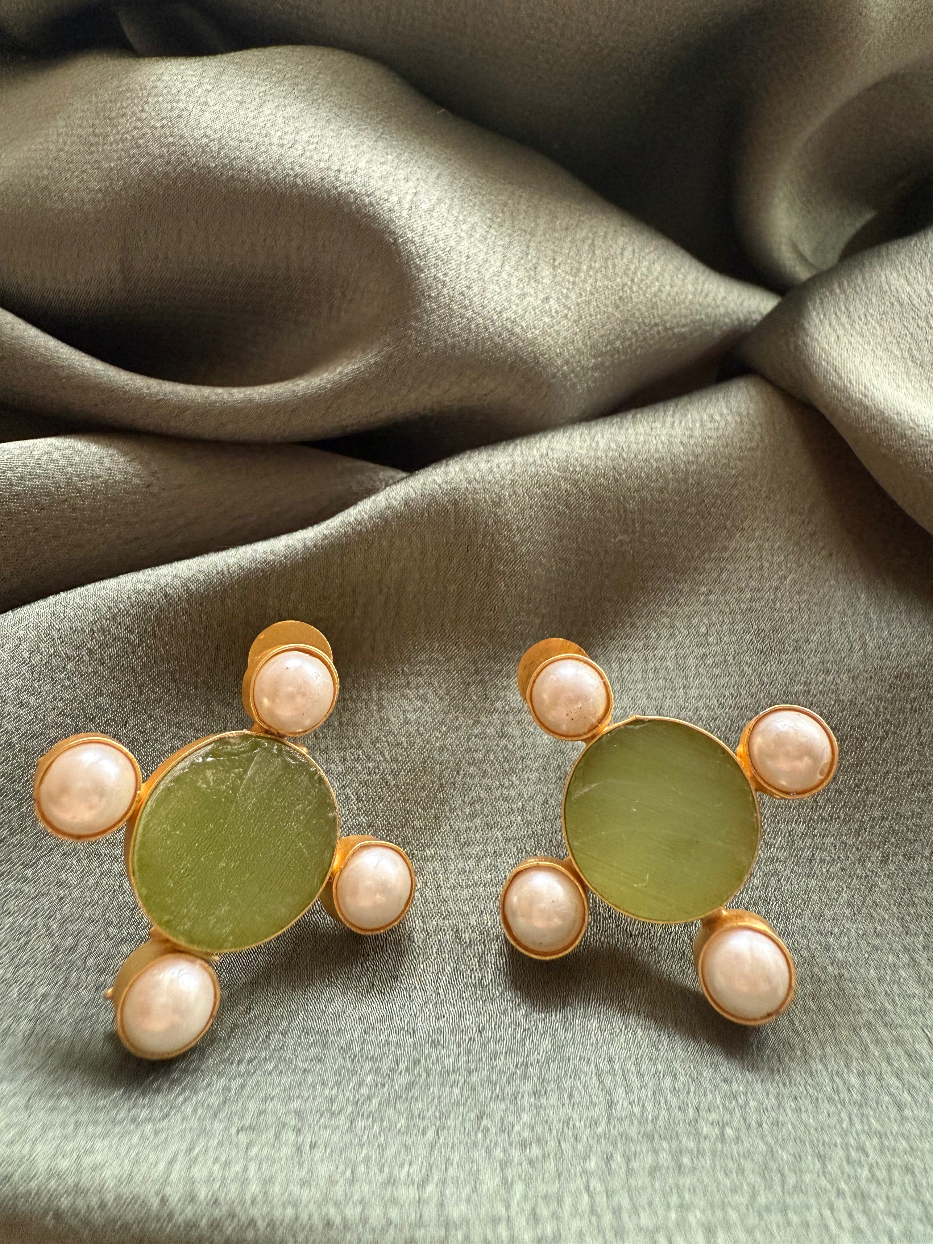 Sun Pearl Gold Statement Earrings