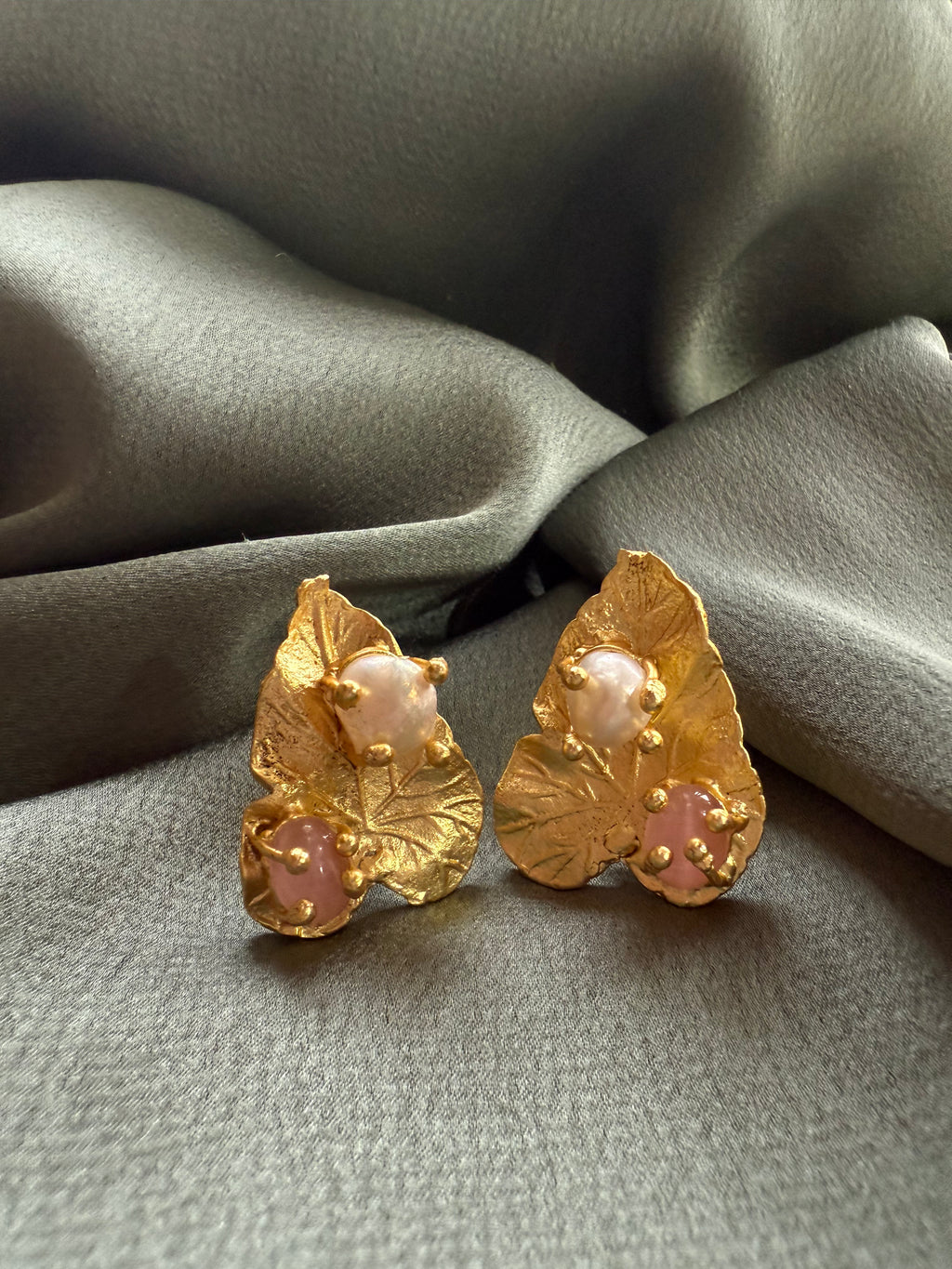 Pearl on Palm Gold Statement Earrings