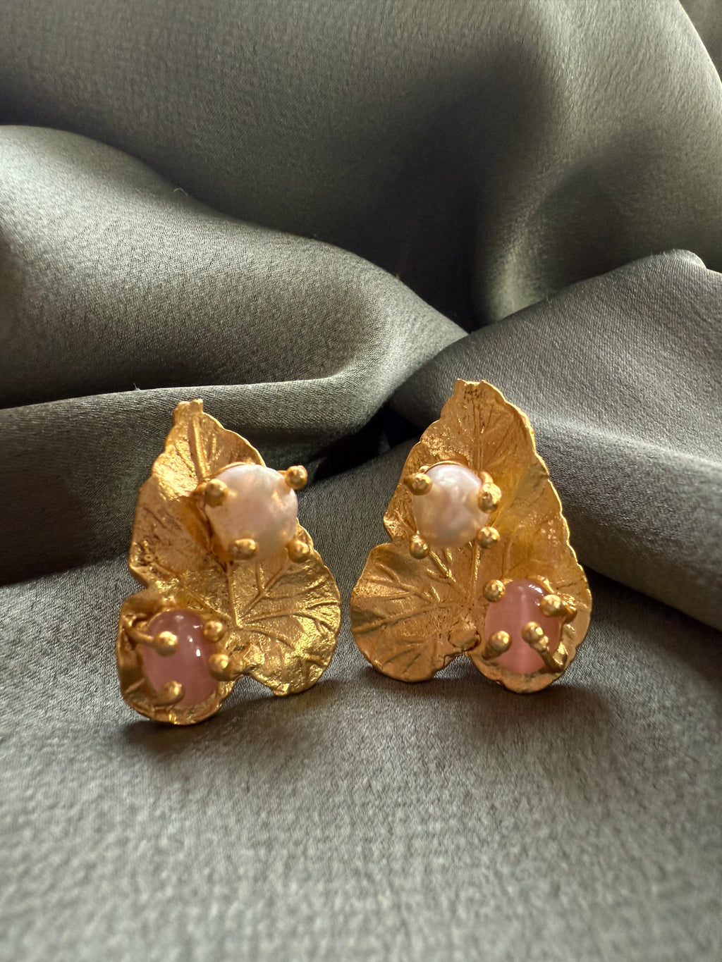 Pearl on Palm Gold Statement Earrings
