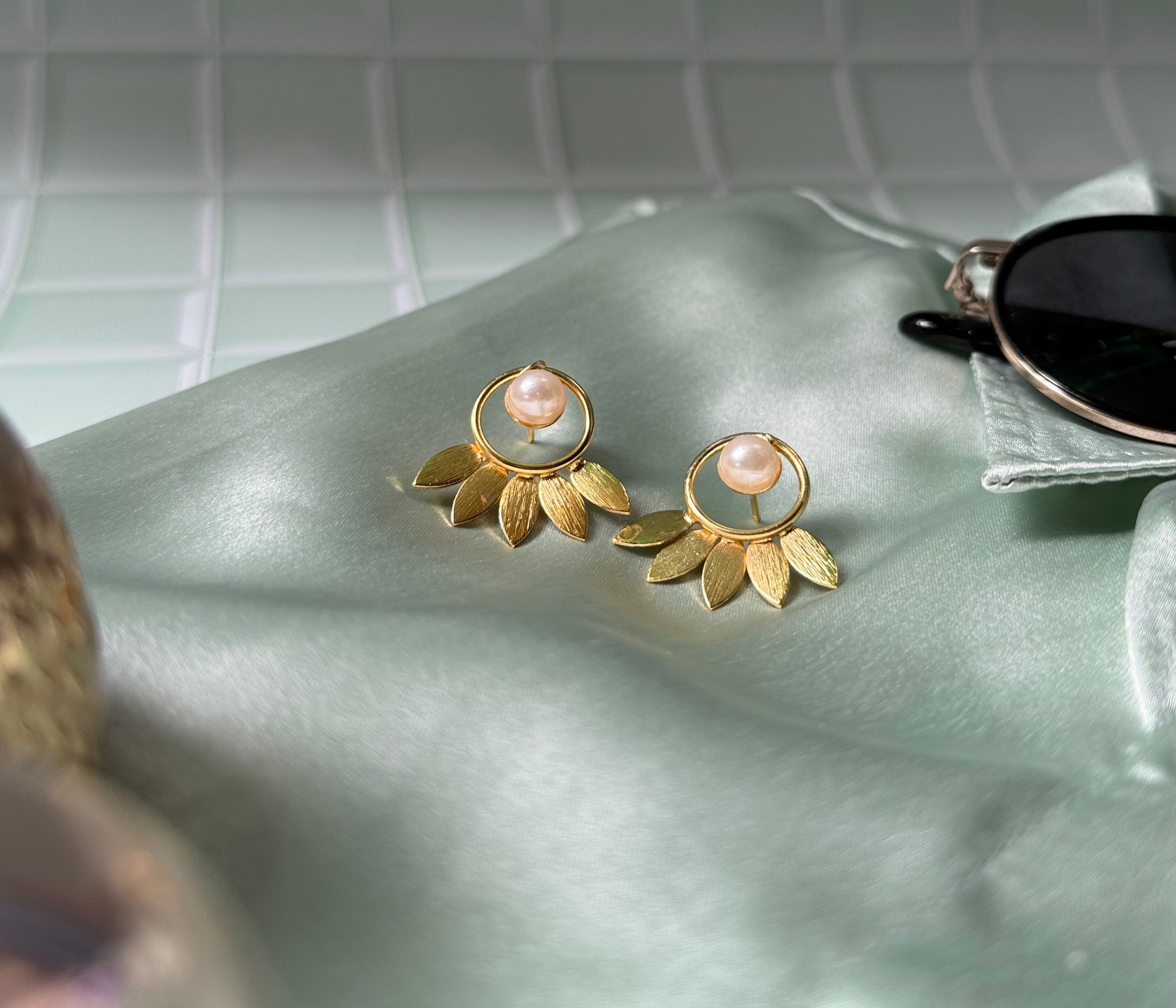 Pearl Petal Gold Statement Earrings