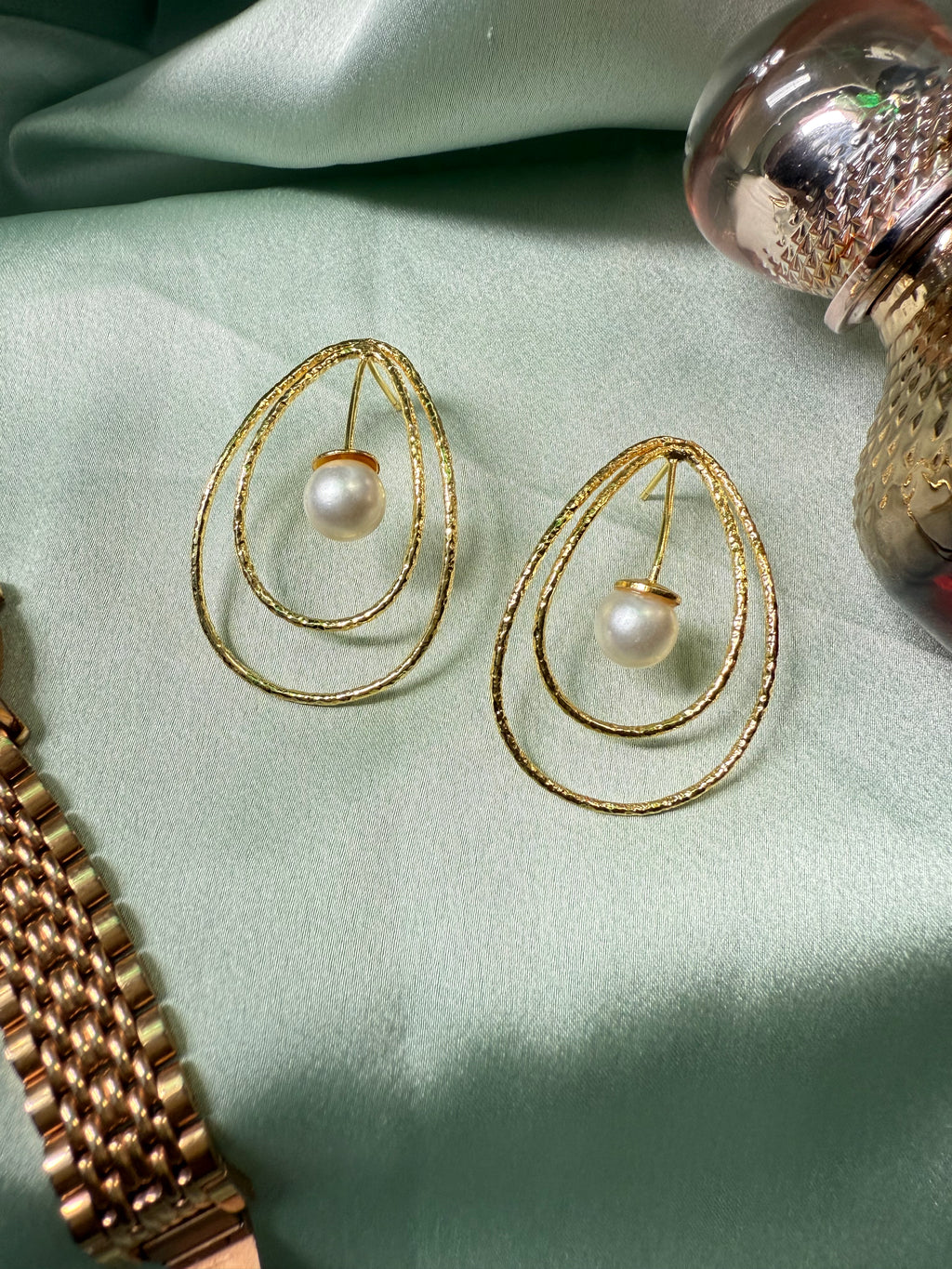 Spiral Pearl Gold Statement Earrings
