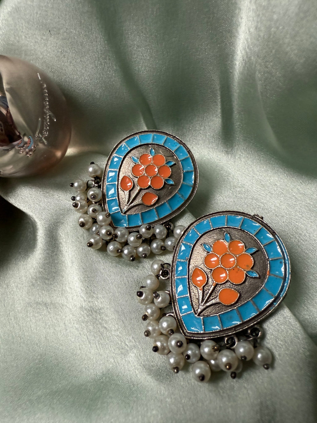 Oval Jhumki With Pearl Hangings