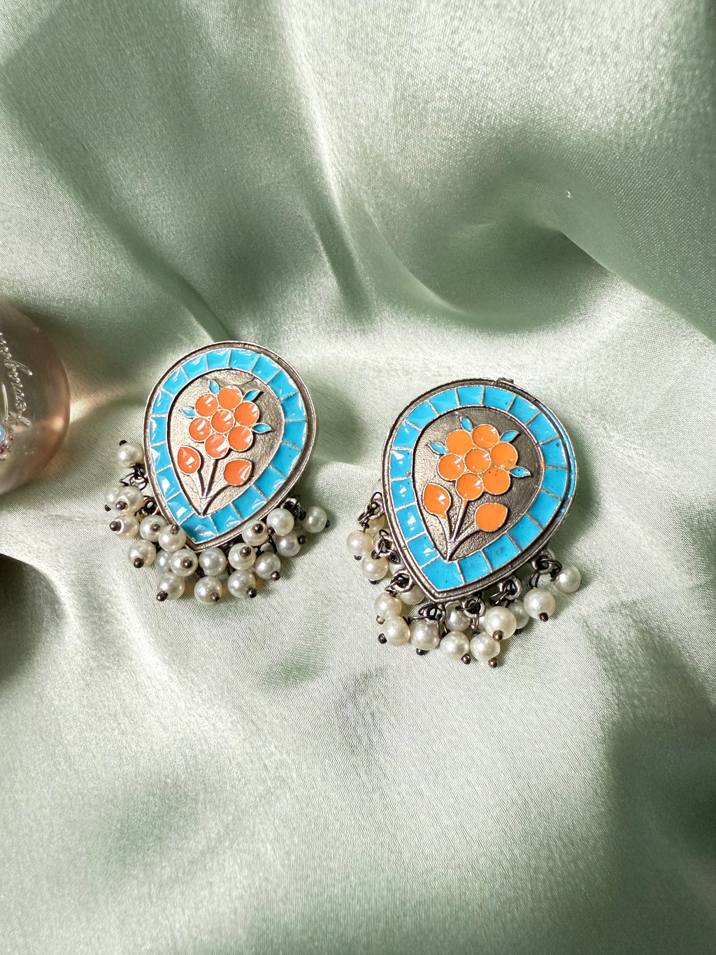 Oval Jhumki With Pearl Hangings