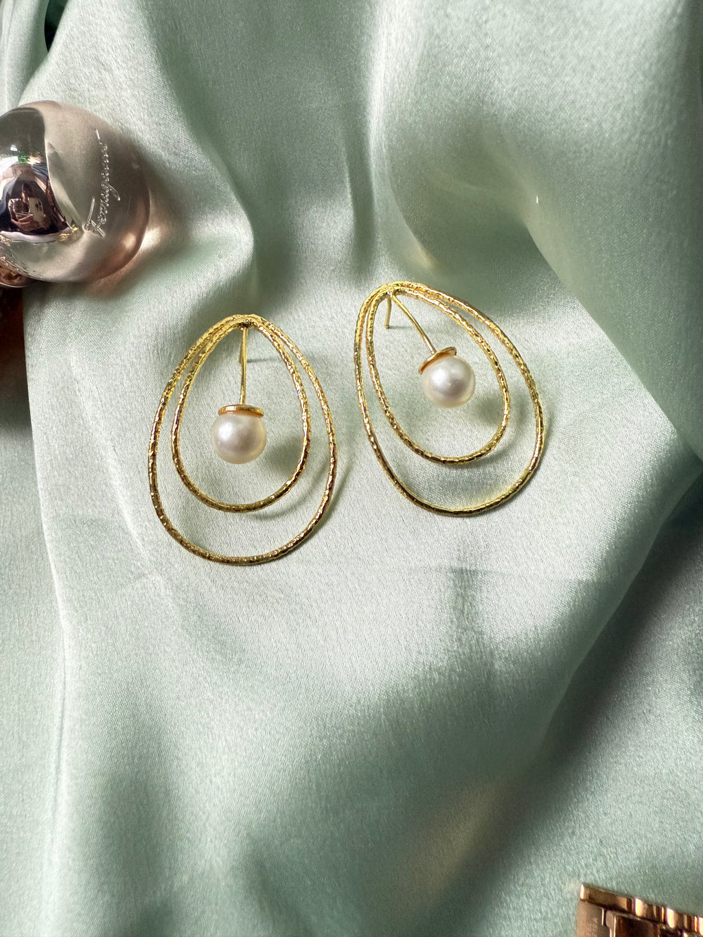 Spiral Pearl Gold Statement Earrings