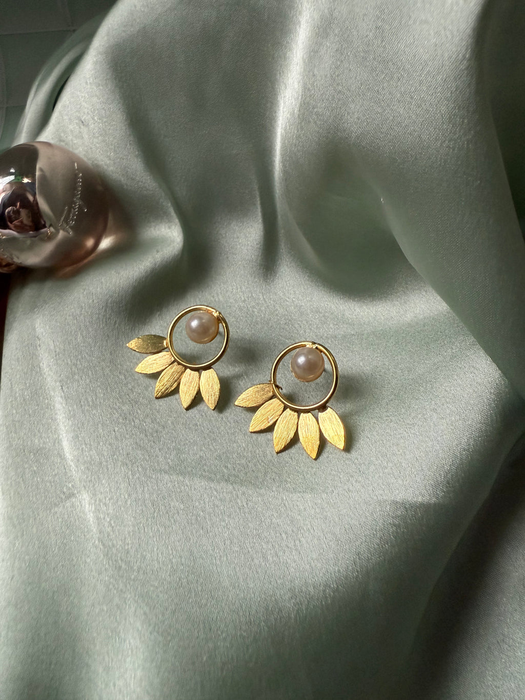 Pearl Petal Gold Statement Earrings