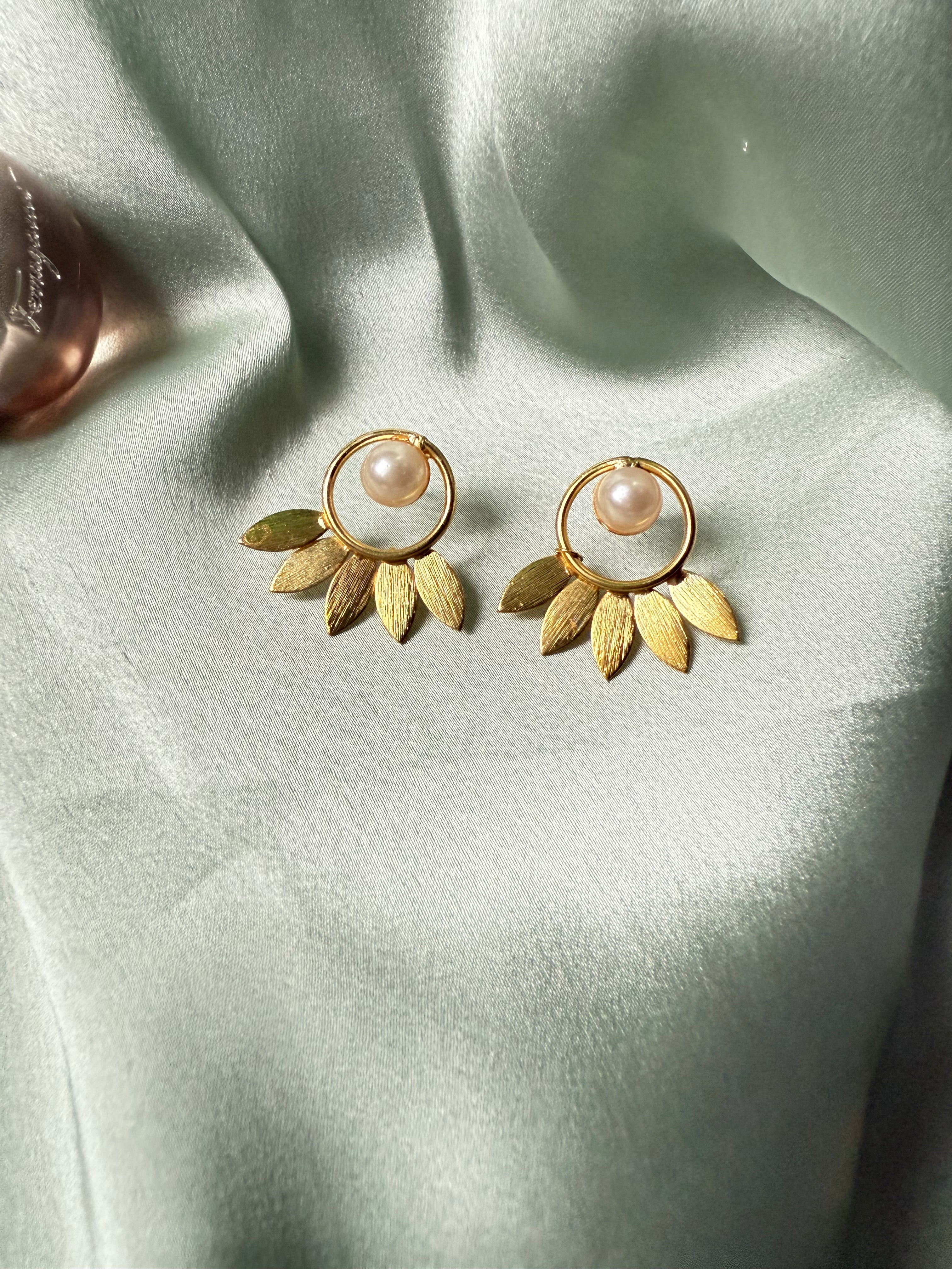 Pearl Petal Gold Statement Earrings