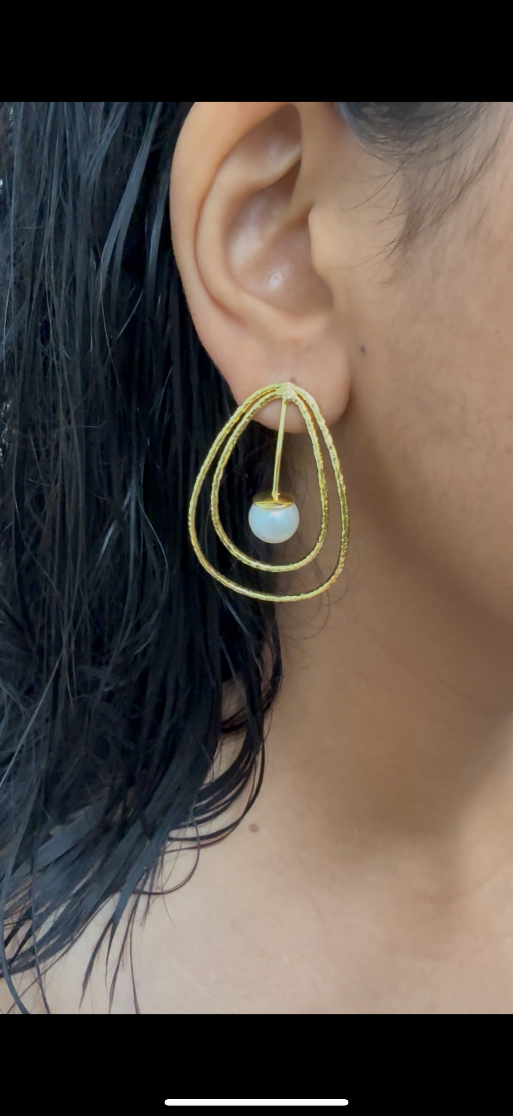 Spiral Pearl Gold Statement Earrings